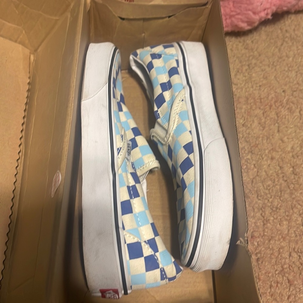 Van checkerboard blue topaz slip on